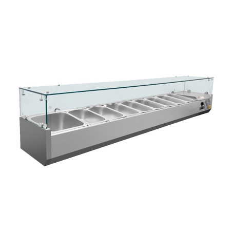 Vitrine pour meuble à pizza +2° à +10°C - 9 bacs GN 1/3 - 2000x400x440 mm