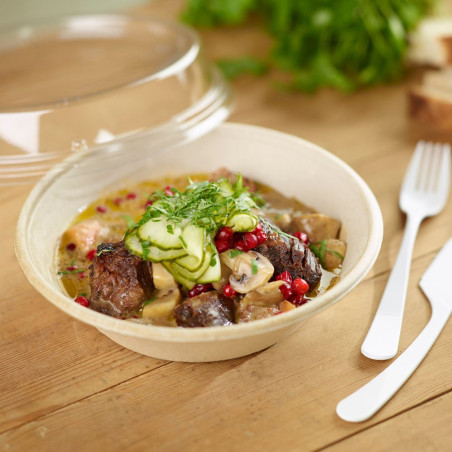 Bagasse bol évasé 1000 ml BioPak - 19,4x19,4x6 cm - couvercle en option