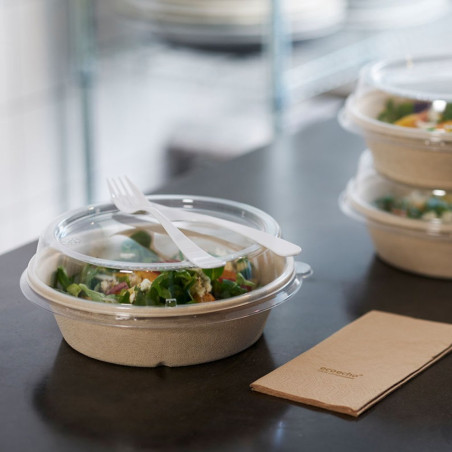 Bagasse bol droit 900 ml BioPack - 19,4x19,4x5,3 cm - Couvercle en option
