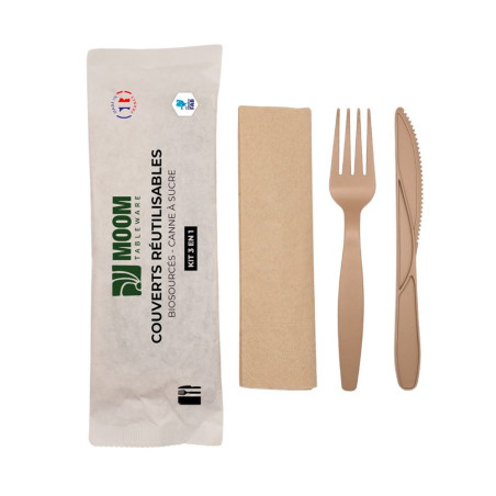 Kit de couverts 3/1 réutilisables et biosourcés Moom - Fibre de canne