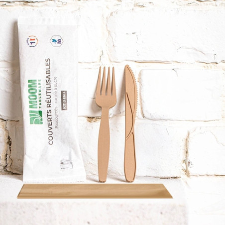Kit de couverts 3/1 réutilisables et biosourcés Moom - Fibre de canne