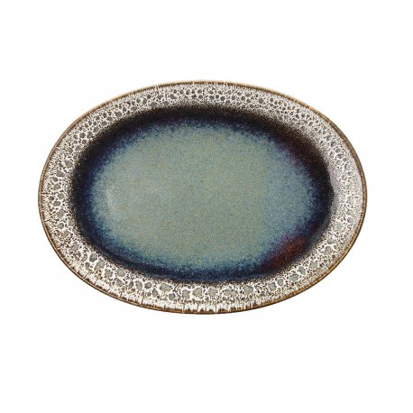 Assiette ovale 30x21 cm Bloom - Porcelaine- Bleu / Marron