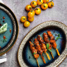 Assiette ovale 30x21 cm Bloom - Porcelaine- Bleu / Marron