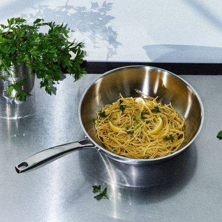 Poêle wok Tripli Pro 6 - Inox - 30 x 8 cm - Tous feux et induction