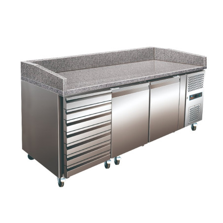 Meuble à pizza 2 portes + 7 tiroirs 428L de +2° à +8°C froid ventilé - 2025x800x1000 mm