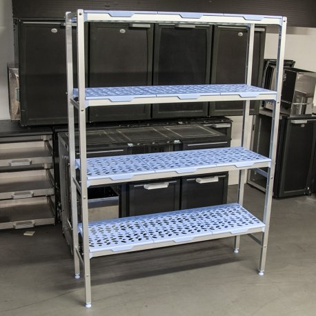 Rayonnage en ligne 4 niveaux à clayettes en polypropylènes amovibles 1292x400x1750 mm
