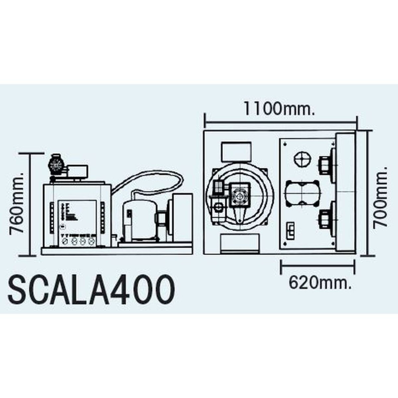 Machine à écailles SCALA - 400kg/24H - Refroidissement AIR - Glace 1,5-2,2mm - Monobloc - Compresseur 1 3/4 cv