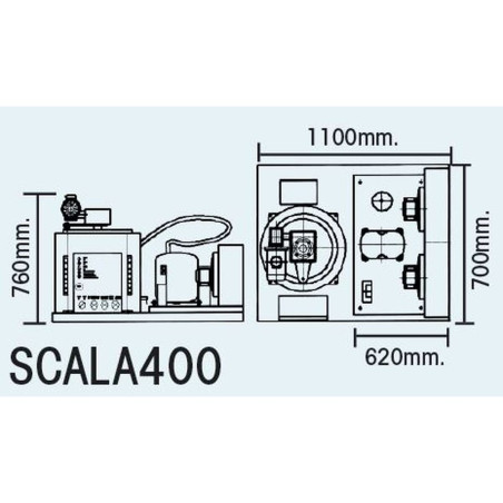 Machine à écailles SCALA - 400kg/24H - Refroidissement AIR - Glace 1,5-2,2mm - Monobloc - Compresseur 1 3/4 cv