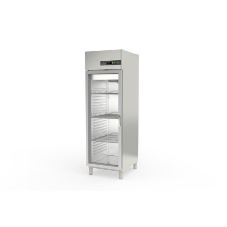 Armoire GN2/1 - Basic T° -2°/+8°C - 645L - 1 porte vitrée - Inox AISI-304 - Éclairage LED - Thermostat digital