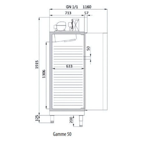 Armoire GN1/1 - Temp. positive - 303L - 1 porte pleine - Inox - Thermostat digital - LED - Serrure - 3 clayettes