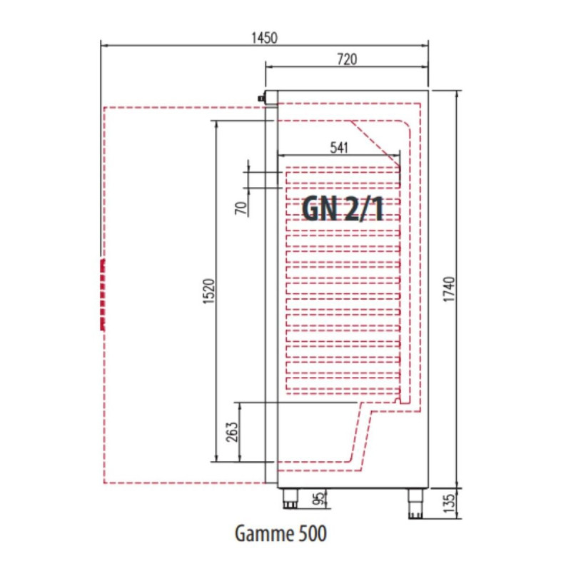 Armoire intérieure ABS GN2/1 - Température -2°/+8°C - 495L - 1 porte pleine - Extérieur inox - Alarme température