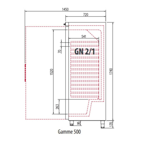 Armoire intérieure ABS GN2/1 - Température -2°/+8°C - 495L - 1 porte pleine - Extérieur inox - Alarme température