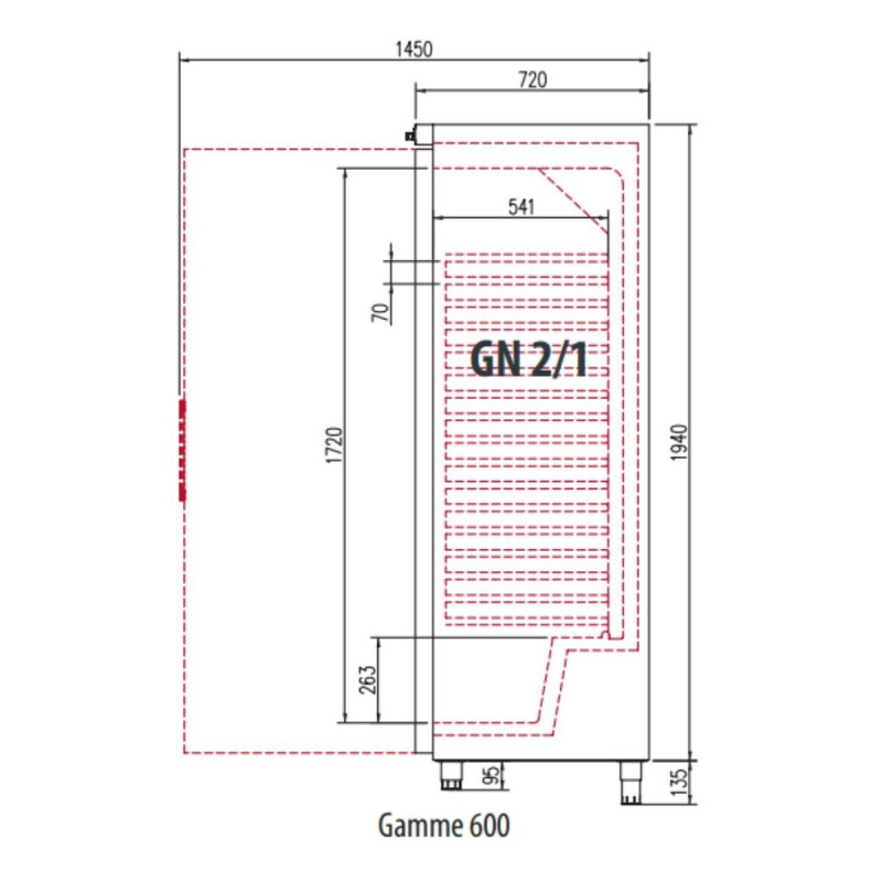 Armoire intérieure ABS GN2/1 - Température positive (-2°/+8°C) - Capacité 605l - 1 porte pleine - Extérieur inox