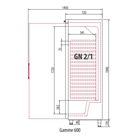 Armoire intérieure ABS GN2/1 - Température positive (-2°/+8°C) - Capacité 605l - 1 porte pleine - Extérieur inox