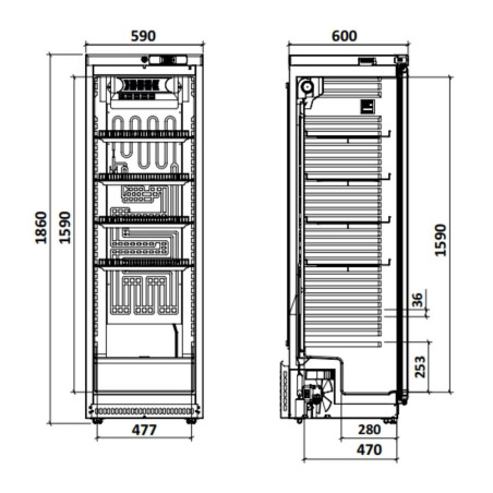 Armoire Série 430 - 1 porte vitrée - 308L - Ext. blanc - Froid ventilé - LED - 210W - Gaz R600a - 477x470 cm