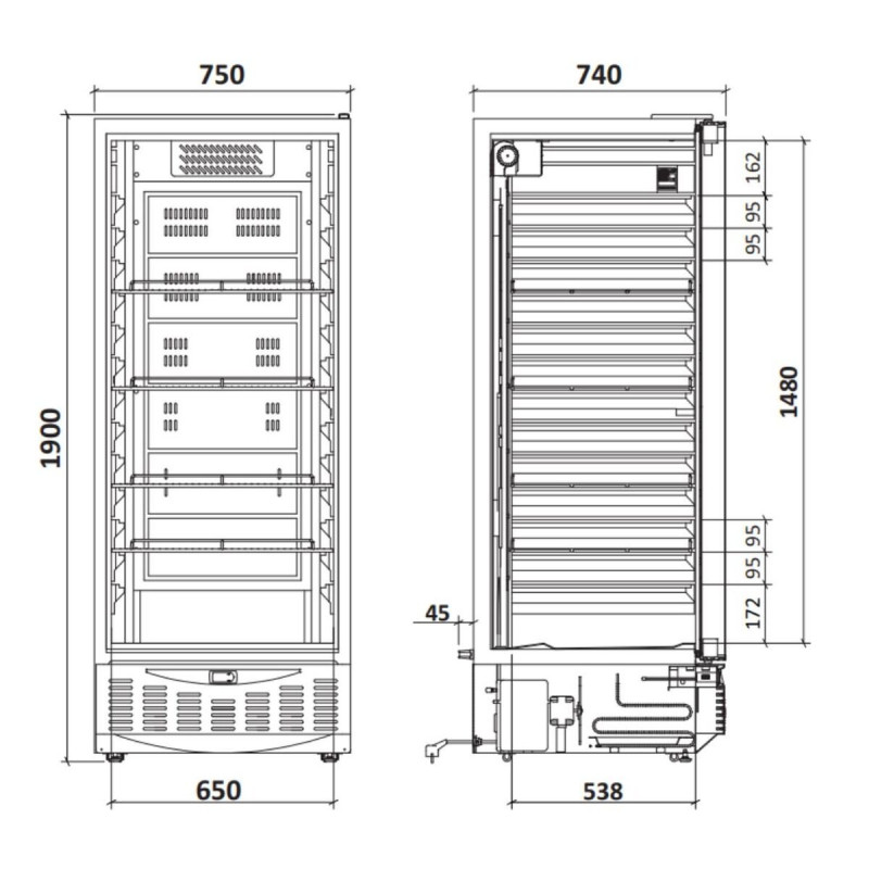 Armoire réfrigérée GN2/1 - T° +1/+8°C - Porte pleine - Froid ventilé - Dégivrage auto - Étagères amovibles
