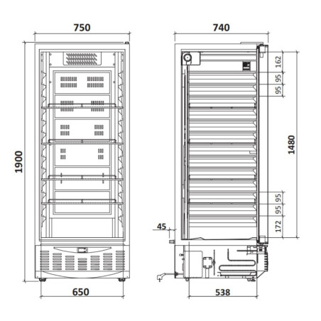 Armoire réfrigérée GN2/1 - T° +1/+8°C - Porte pleine - Froid ventilé - Dégivrage auto - Étagères amovibles
