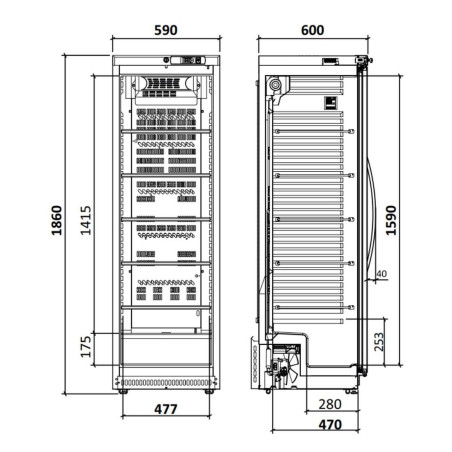 Armoire à vin mono-température - Gamme service -  Froid ventilé - Éclairage LED - Serrure - Étagères bois