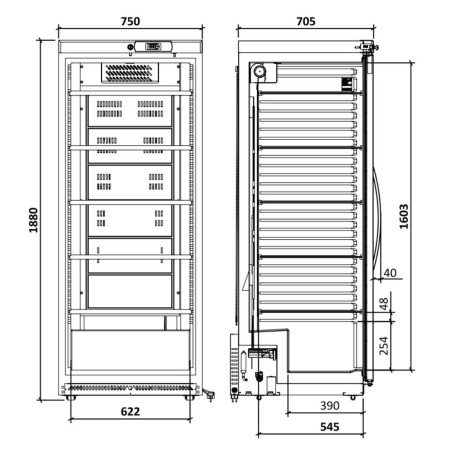 Armoire à vin mono-température - Gamme service - Skinplate noir - Froid ventilé - Porte verre réversible - LED