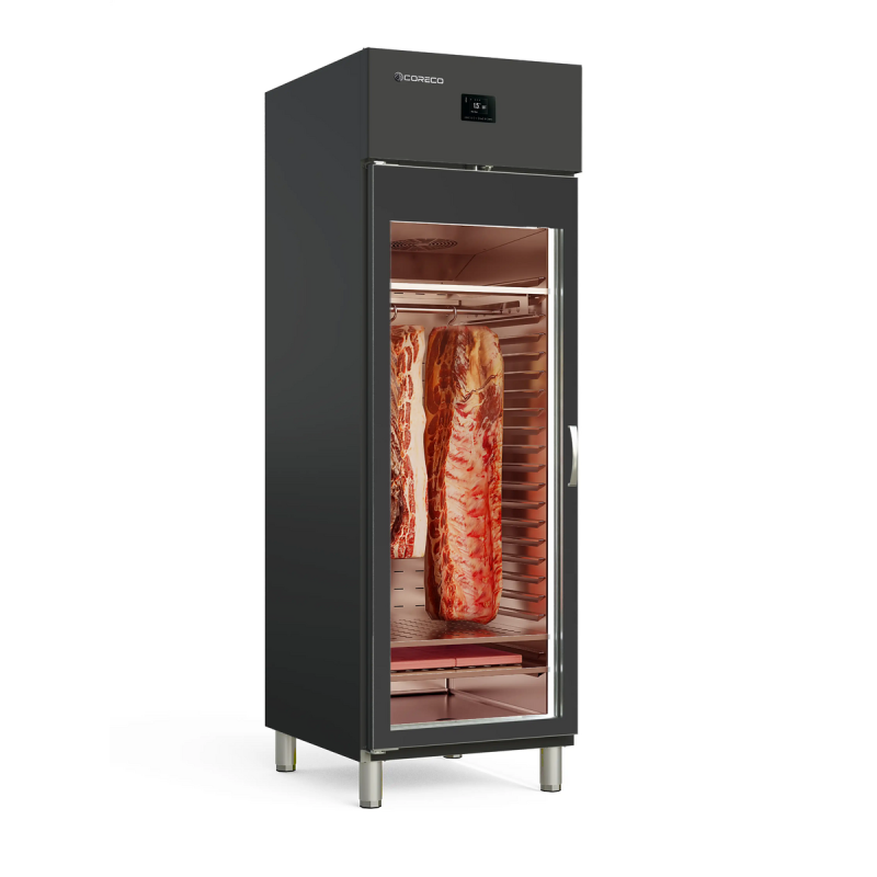 Armoire noire de maturation viande - 1 porte vitrée - Éclairage LED - Intérieur inox AISI-304 - Extérieur noir