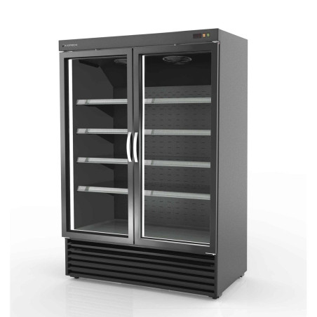 Armoire minimarket - 2 portes - Portes vitrées LED - 8 étagères réglables - Froid ventilé - 1404 l