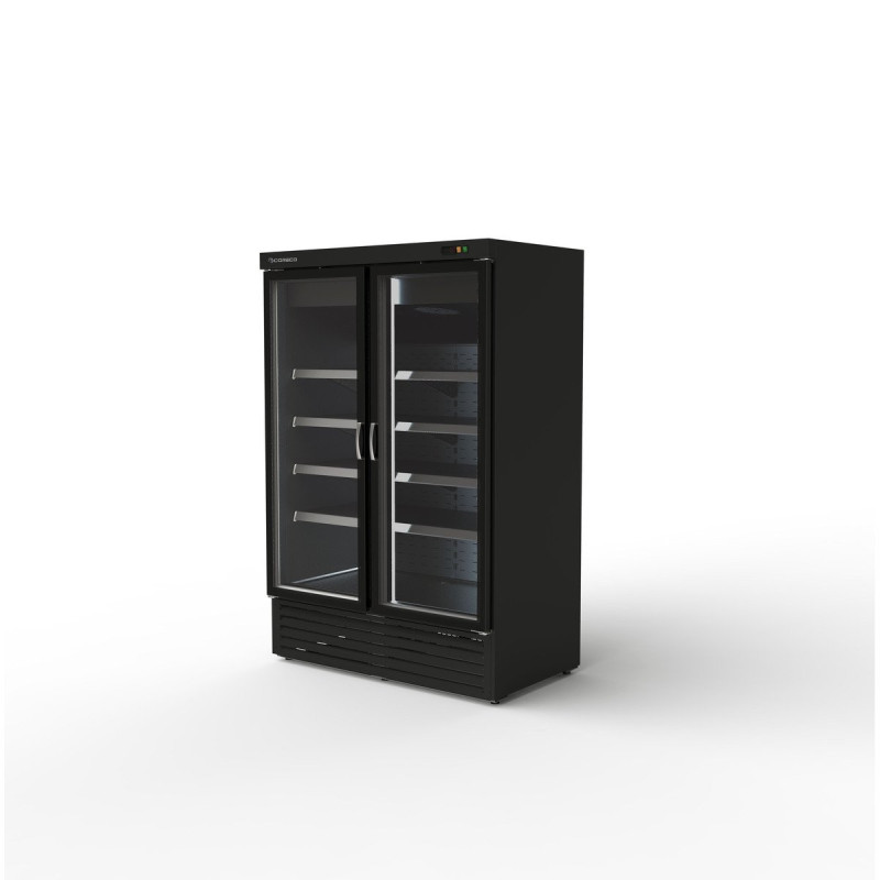 Armoire minimarket - 2 portes - Portes vitrées LED - 8 étagères réglables - Froid ventilé - 1404 l