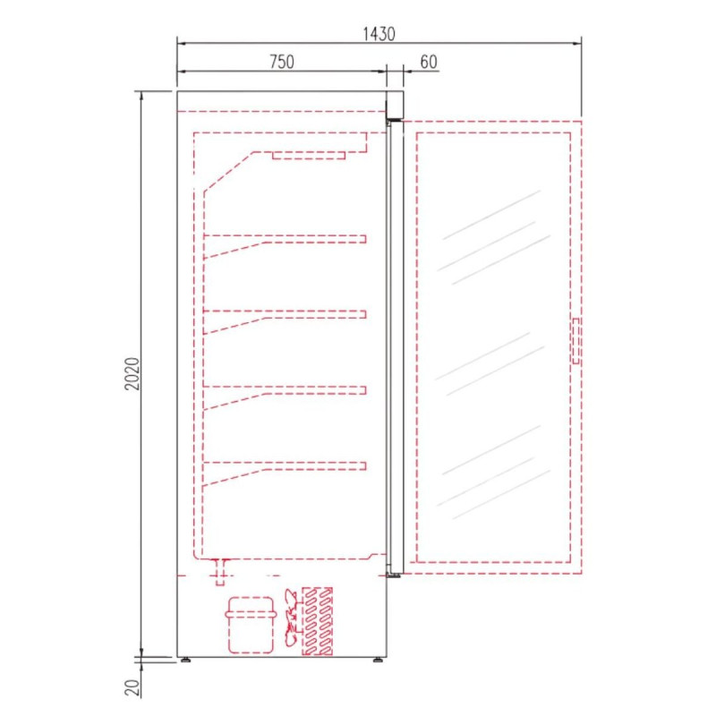 Armoire minimarket - 2 portes - Portes vitrées LED - 8 étagères réglables - Froid ventilé - 1404 l