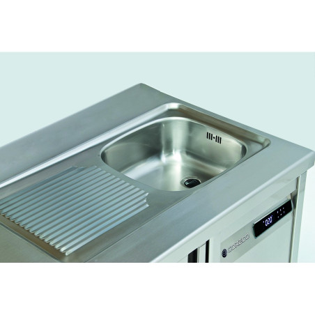 Meuble 700 positif Série GASTRO - T°-2°/+8°C - 3+3 portes pleines - 450L - Inox AISI-304 - Éco énergie - Alarme temp.