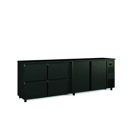 Arrière bar 4P - T° +2°/+8°C - 680 bouteilles - 650l - Acier noir - LED - Serrure - Thermostat digital - H 820 mm