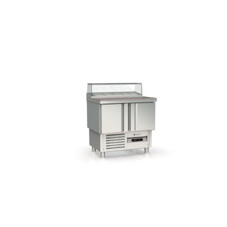 Meuble saladette 700 positif - GASTRO - T° 0°/+8°C - 2 portes - 200L - Dessus granit - 5 bacs GN1/6 - Inox AISI-304