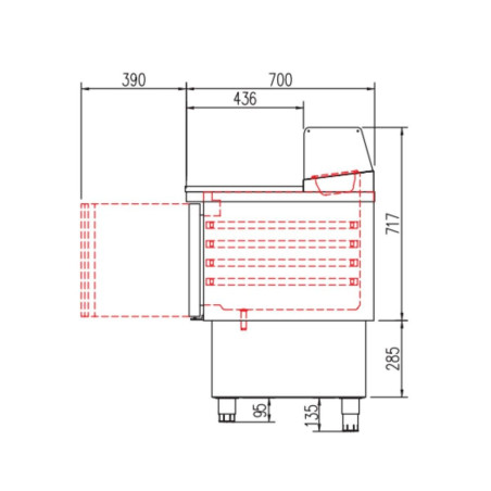Meuble saladette 700 positif - GASTRO - T° 0°/+8°C - 2 portes - 200L - Dessus granit - 5 bacs GN1/6 - Inox AISI-304