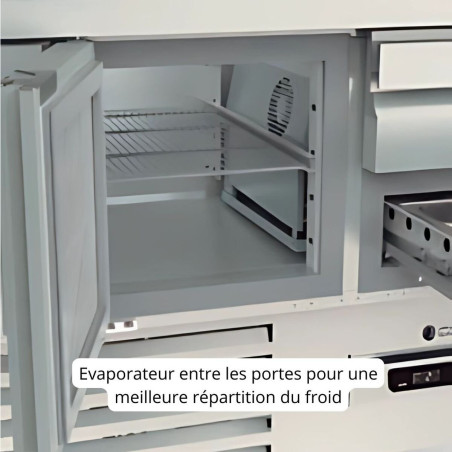 Meuble saladette 700 positif - GASTRO - T° 0°/+8°C - 2 portes - 200L - Dessus granit - 5 bacs GN1/6 - Inox AISI-304