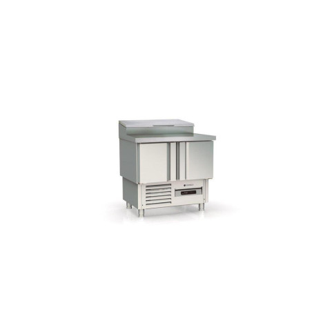 Meuble saladette 700 positif 2P GASTRO - T° 0°/+8°C - 200L - Inox - 5 bacs GN1/4 - Éco énergie - Alarme temp.