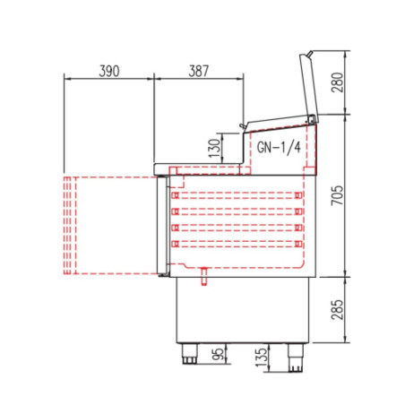 Meuble saladette 700 positif 2P GASTRO - T° 0°/+8°C - 200L - Inox - 5 bacs GN1/4 - Éco énergie - Alarme temp.