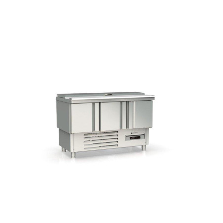 Meuble saladette 700 positif - GASTRO - Temp. 0°/+8°C - 3 portes - Capacité 320L - Inox AISI-304 - Éco énergie