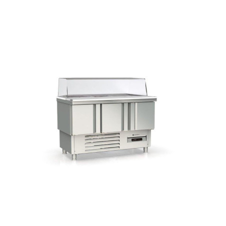Meuble saladette 700 positif - GASTRO - T° 0°/+8°C - 3 portes - 320L - Inox AISI-304 - Éco énergie - Alarme temp.
