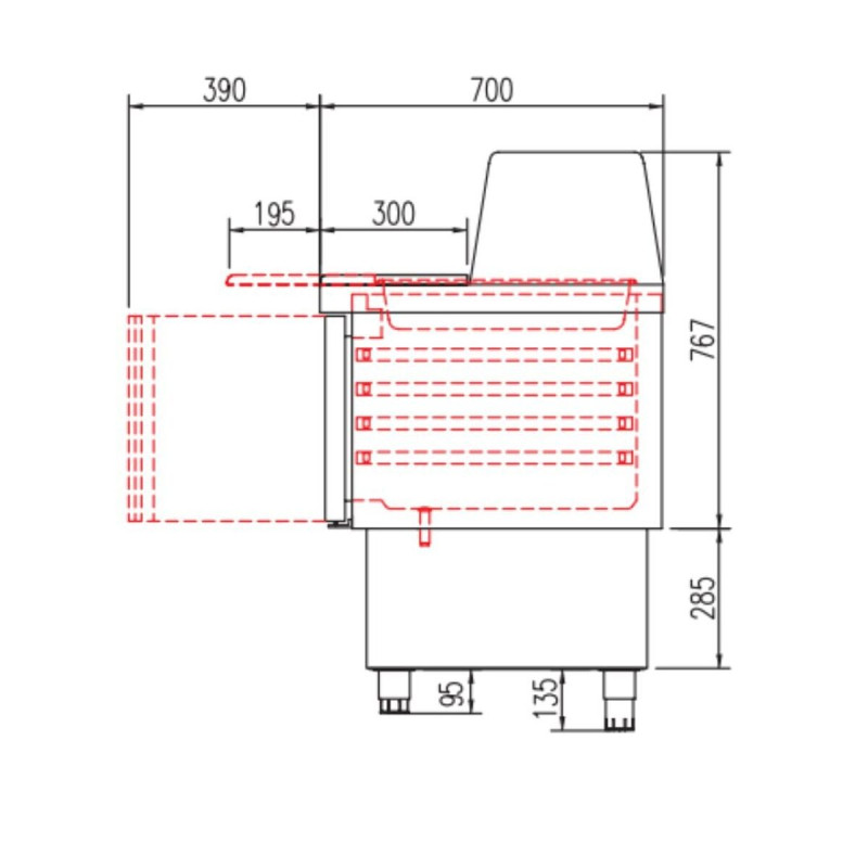 Meuble saladette 700 positif - GASTRO - T° 0°/+8°C - 3 portes - 320L - Inox AISI-304 - Éco énergie - Alarme temp.