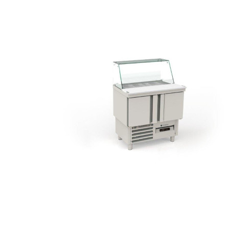 Meuble de préparation 700 positif FAST FOOD GN1/1 - T° 0°/+8°C - 2P 200L - Dessus inox - 15 bacs GN1/6 - Inox AISI-304