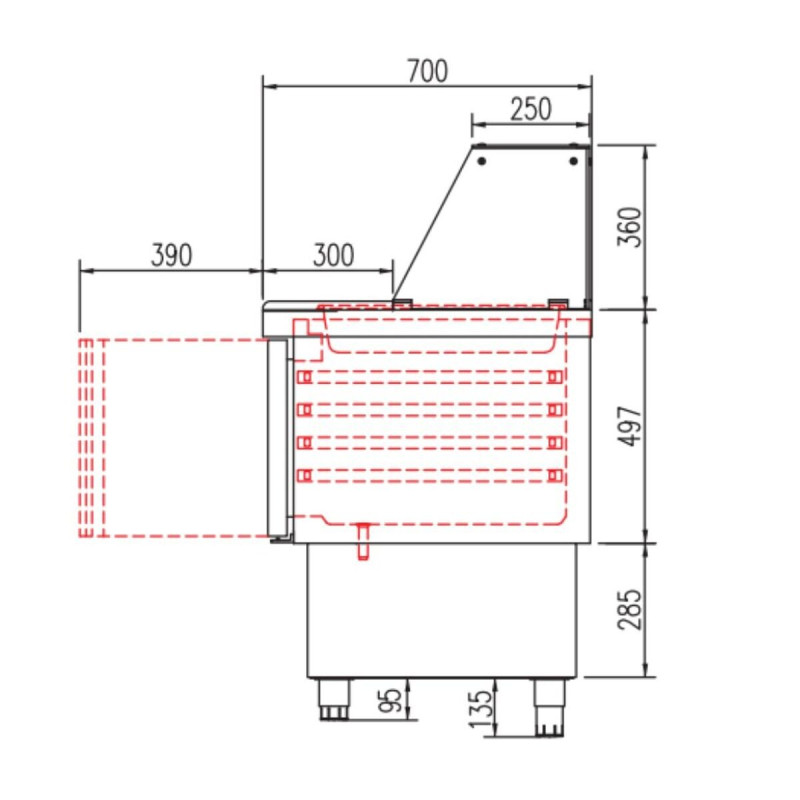 Meuble de préparation 700 positif FAST FOOD GN1/1 - T° 0°/+8°C - 2P 200L - Dessus inox - 15 bacs GN1/6 - Inox AISI-304