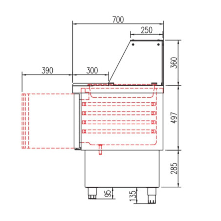 Meuble de préparation 700 positif FAST FOOD GN1/1 - T° 0°/+8°C - 2P 200L - Dessus inox - 15 bacs GN1/6 - Inox AISI-304