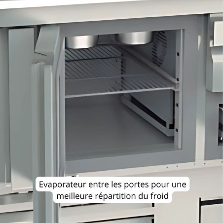 Meuble de préparation 700 positif FAST FOOD GN1/1 - T° 0°/+8°C - 2P 200L - Dessus inox - 15 bacs GN1/6 - Inox AISI-304