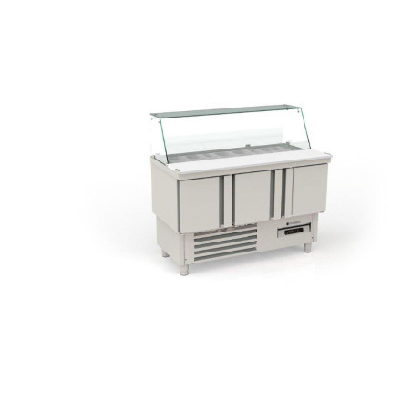 Meuble de préparation 700 positif FAST FOOD GN1/1 - T° 0°/+8°C - 3P 320L - Dessus inox - 18 bacs GN1/6 - 6 bacs GN1/9