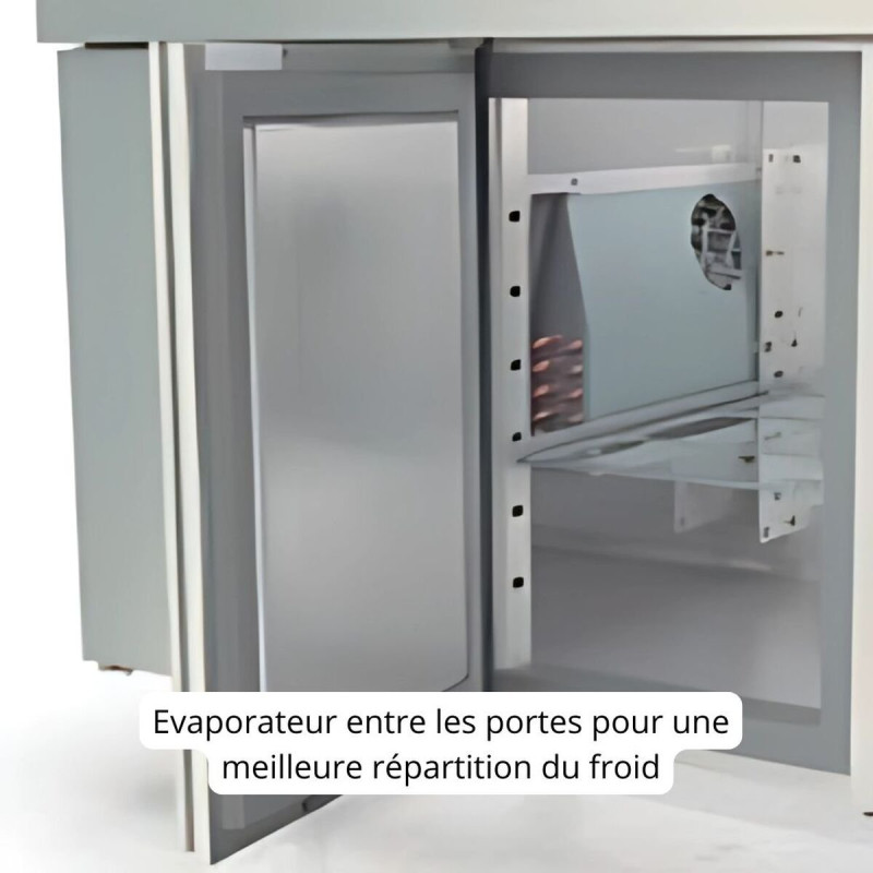 Meuble de préparation positif 700 - T° 0°/+8°C - 2 portes - Capacité 265L - Inox AISI-304 - Éco-énergie