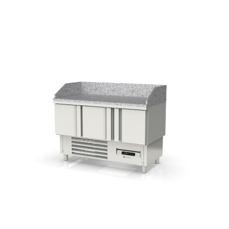 Meuble pizza compact 700 - positif - T° -2°/+8°C - 3 portes - Capacité 320L - Dessus granit - Inox AISI-304