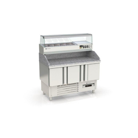 Meuble pizza compact 700 - positif - T° -2°/+8°C - 3 portes - Capacité 320L - Dessus granit - Inox AISI-304