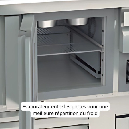 Meuble pizza compact 700 - positif - T° -2°/+8°C - 3 portes - Capacité 320L - Dessus granit - Inox AISI-304