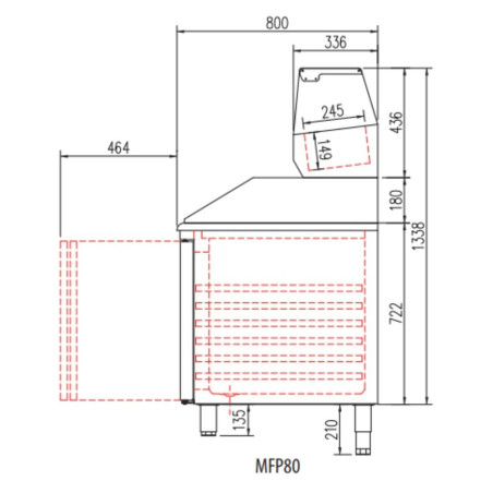 Meuble pizza compact 700 - positif - T° -2°/+8°C - 3 portes - Capacité 320L - Dessus granit - Inox AISI-304