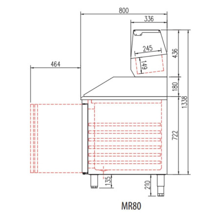 Meuble pizza 800 - positif - Série Pizza 800 - T°-2°/+8°C - 3 portes - Capacité 595L - Dessus granit - Inox AISI-304