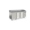 Meuble pizza 700 - positif - T° -2°/+8°C - 2 portes + 7 tiroirs - Capacité 450L - Dessus granit - Inox AISI-304