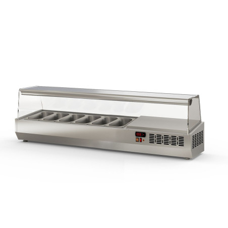 Présentoir à ingrédients 1/4 - Inox 18/10 - 6 bacs GN 1/4 - Thermostat digital - Économie d'énergie - T°+2°/+8°C